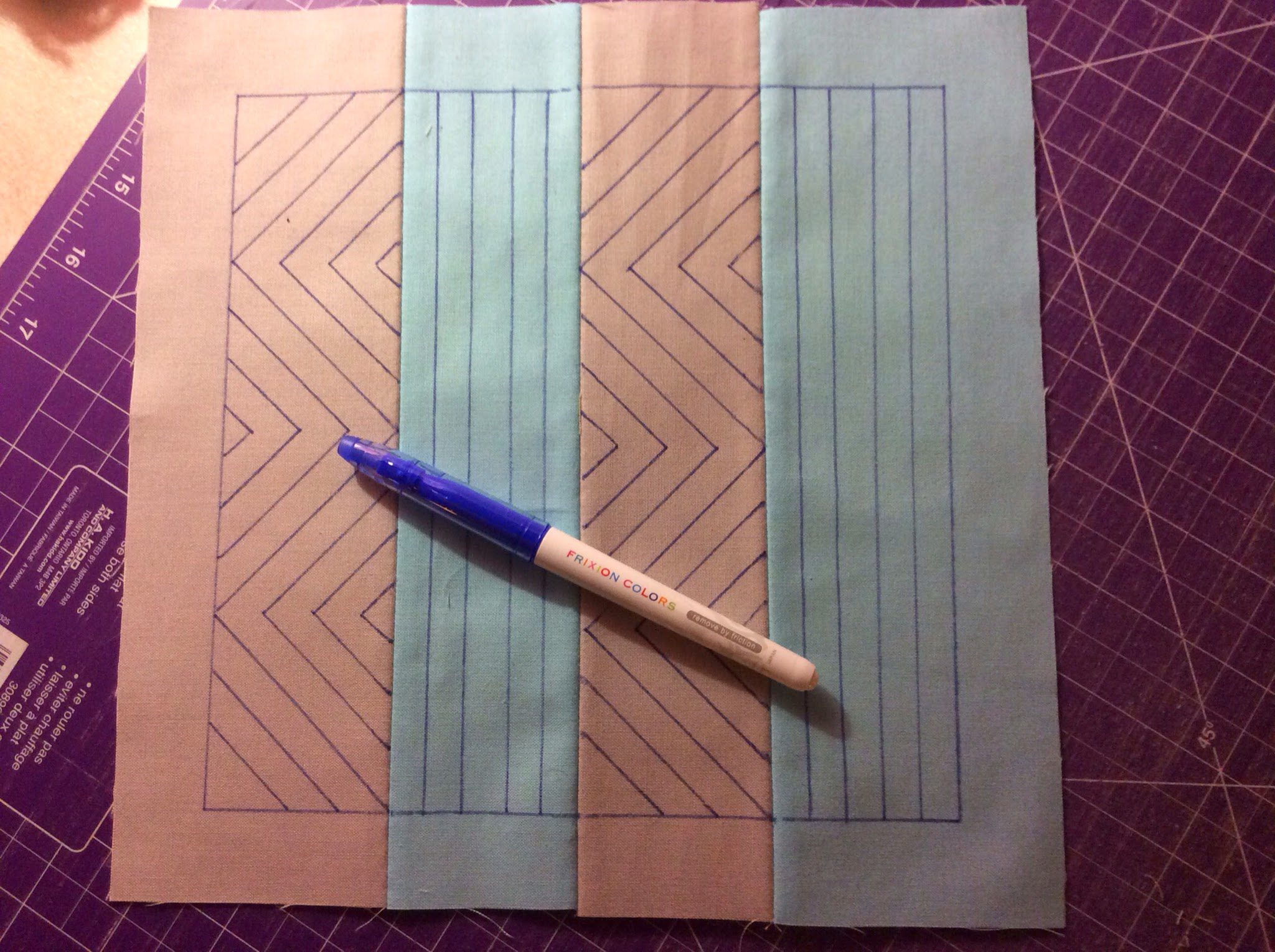 Blue pen on quilt