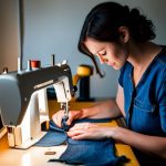 woman using industrial sewing machine