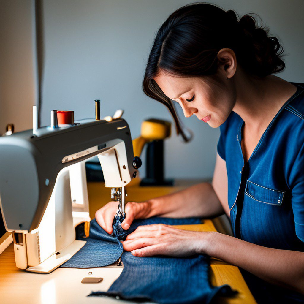 woman using industrial sewing machine