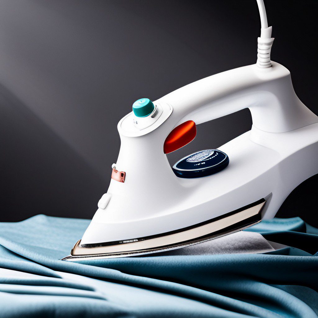 steam iron on an ironing board